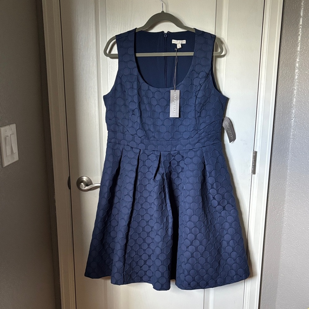 eva mendes for New York & Company Navy Textured Fit-and-Flare Dress